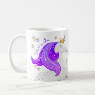 Glittering Purple Unicorn Princess Crown Daises Coffee Mug