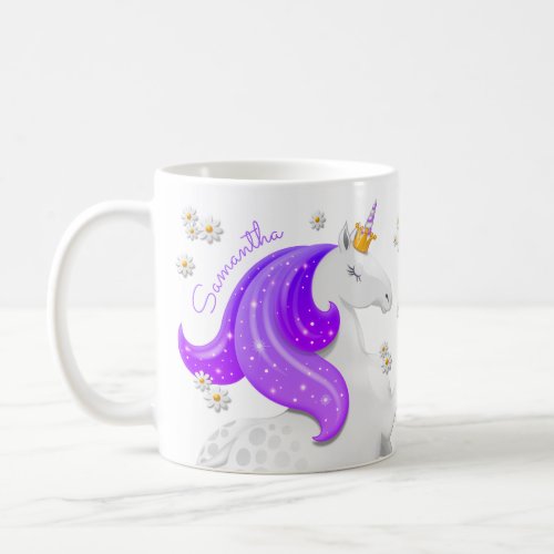 Glittering Purple Unicorn Princess Crown Daises Coffee Mug