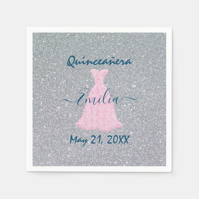 Glittering Quinceanera Commemoration Napkins (Front)