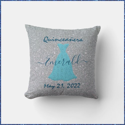 Glittering Quinceanera Commemoration Throw Pillow