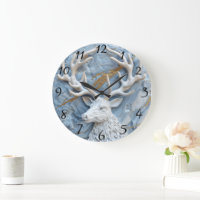 Glittering Reindeer Christmas Charm Large Clock