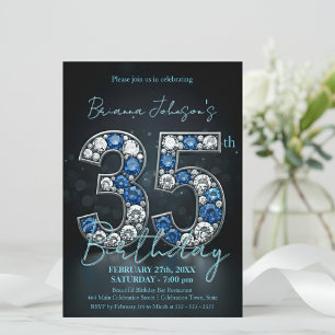 Glittering Sapphire Diamond 35th Birthday Party Invitation