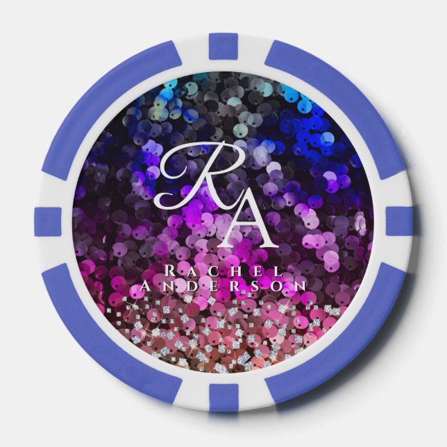 Glittering Sequin  Monogram  Poker Chips (Front)
