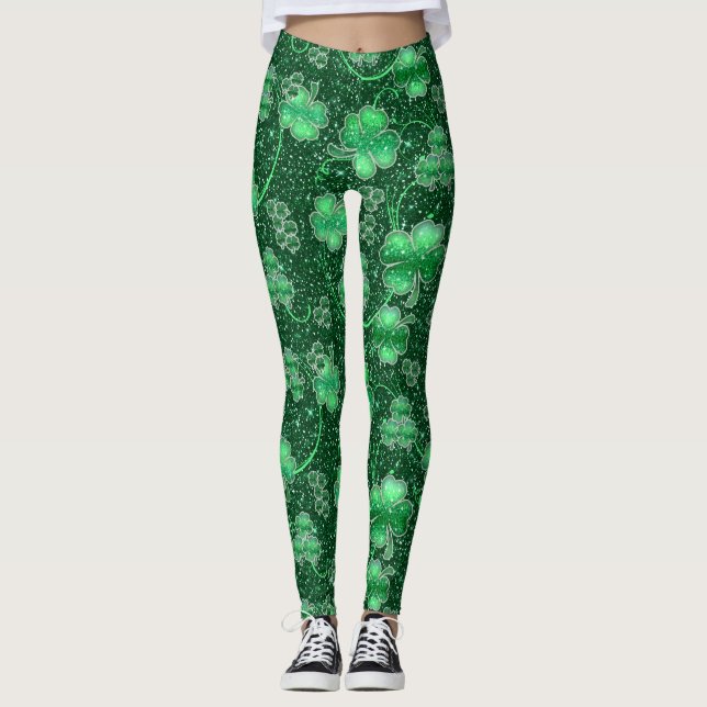 Glittering Shamrocks and Swirls ID289 Leggings (Front)