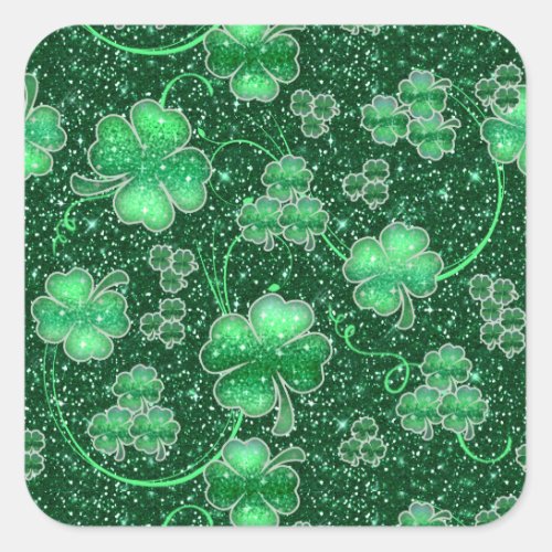 Glittering Shamrocks and Swirls ID289 Square Sticker