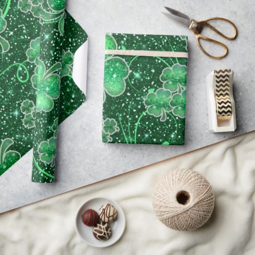 Glittering Shamrocks and Swirls ID289 Wrapping Paper