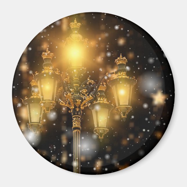 Glittering Snow Falling on the Lamp  Magnet (Front)