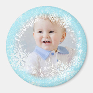 Glittering Snow Flakes Blue Magnet