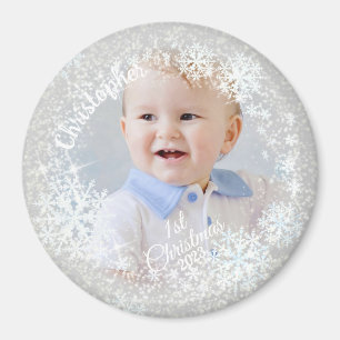 Glittering Snow Flakes Grey Magnet