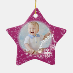 Glittering Snow Flakes Wine Red Star Ornament
