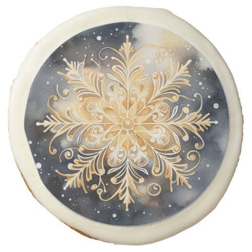 Glittering Snowflakes in Blue and Gold Sugar Cookie