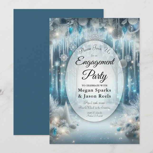 Glittering Snowy Forest Engagement Party Invitation (Front/Back)