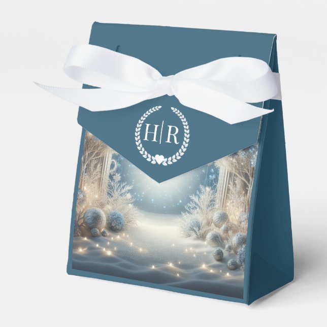 Glittering Snowy Forest Wedding Favor Boxes (Front Side)