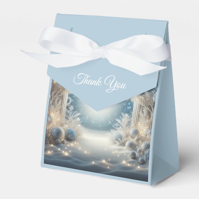 Glittering Snowy Forest Wedding Favor Boxes (Front Side)