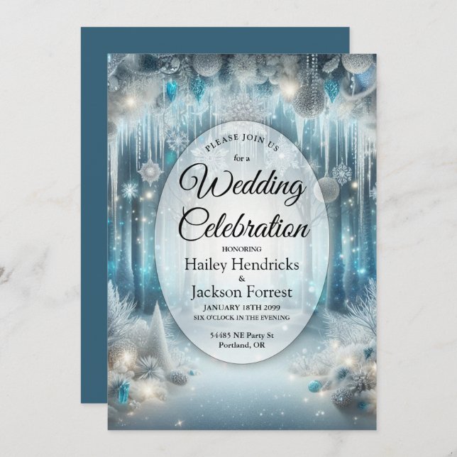 Glittering Snowy Forest Wedding Invitation (Front/Back)