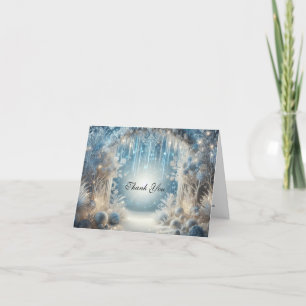 Glittering Snowy Forest Wedding Photo Thank You Card