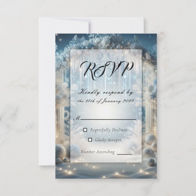 Glittering Snowy Forest Wedding RSVP Card (Front)