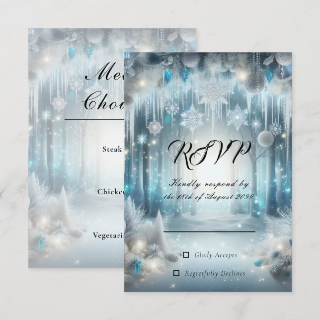 Glittering Snowy Forest Wedding RSVP Card (Front/Back)