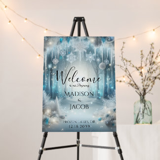 Glittering Snowy Forest Wedding Welcome Sign