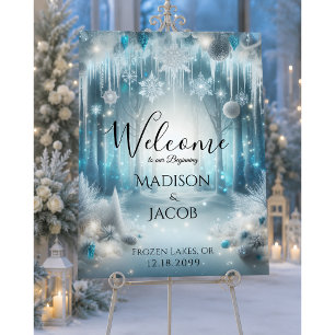 Glittering Snowy Forest Wedding Welcome Sign