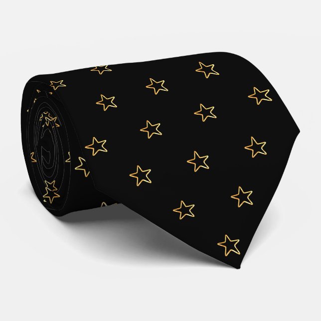 Glittering Star Pattern on Black Neck Tie (Rolled)