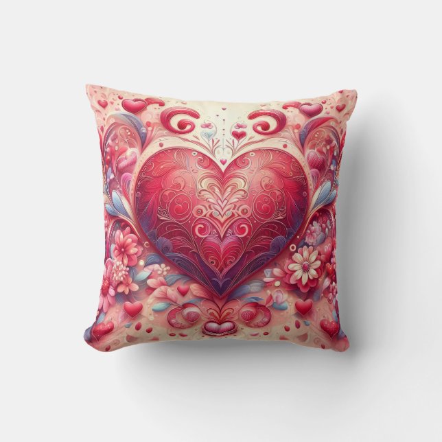 Glittering Swirl Pink Heart Throw Pillow (Front)