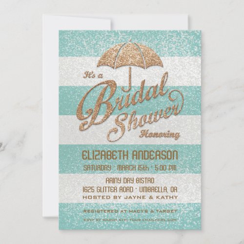 Glittering Teal Bold Stripes Bridal Shower Invite