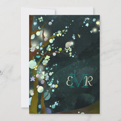 Glittering Trees in Elven Forest Monogram Wedding Custom Announcement