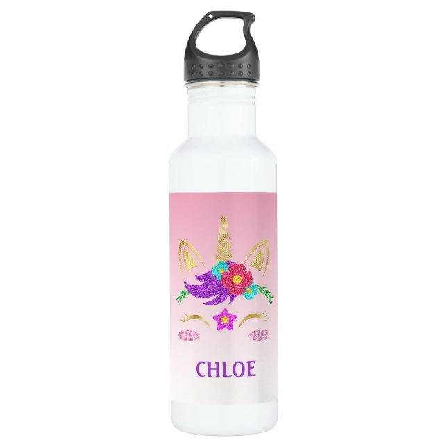 Glittering Unicorn Stainless Steel Water Bottle (Front)