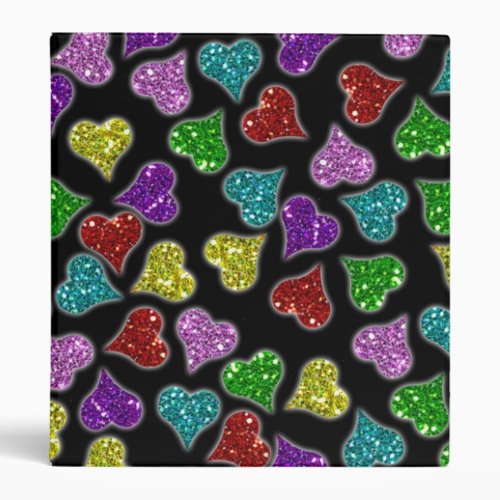 Glitters Hearts On Black Background Binder