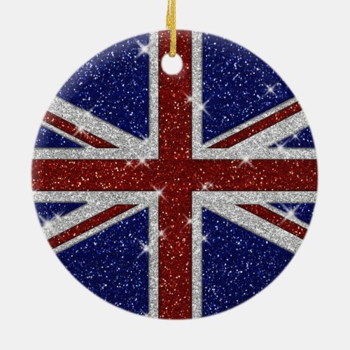 Glitters Shiny Sparkle Union Jack Flag Ceramic Ornament