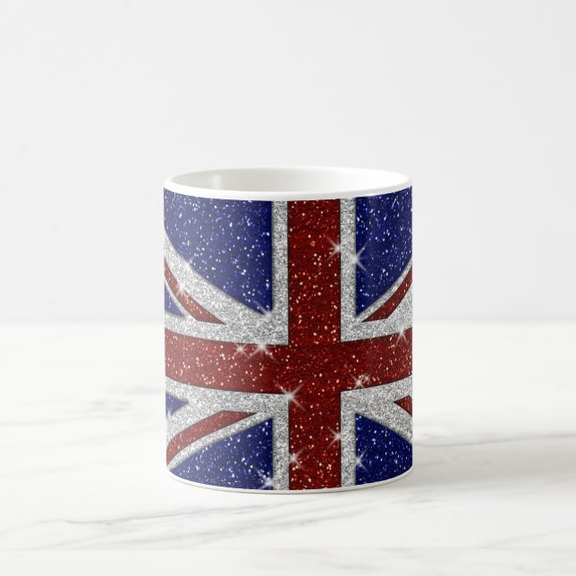 Glitters Shiny Sparkle Union Jack Flag Coffee Mug (Center)