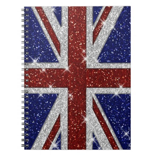 Glitters Shiny Sparkle Union Jack Flag Notebook