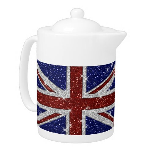 Glitters Shiny Sparkle Union Jack Flag Teapot