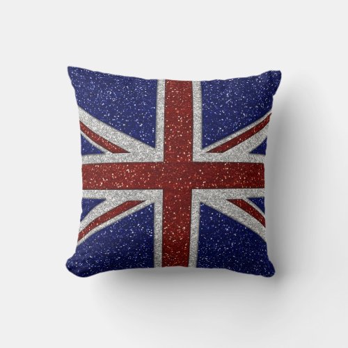 Glitters Shiny Sparkle Union Jack Flag Throw Pillow