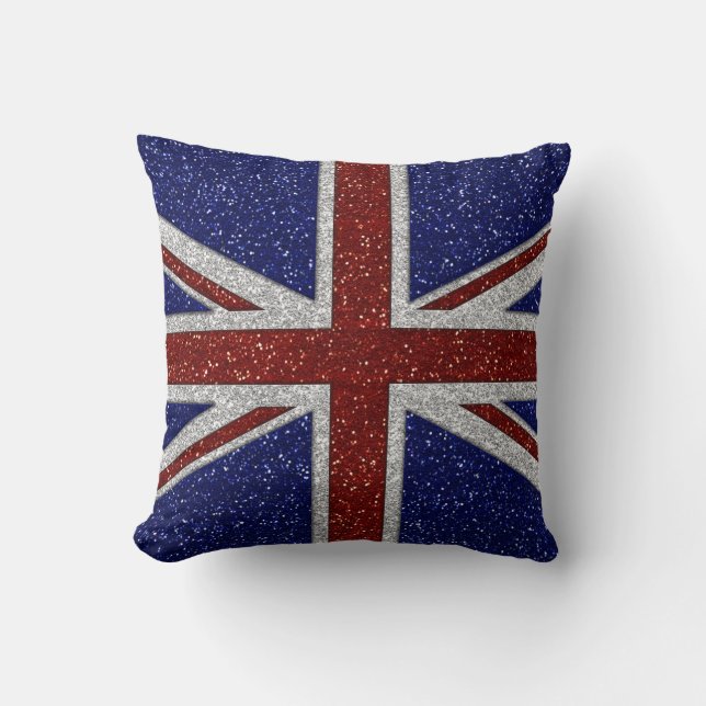 Glitters Shiny Sparkle Union Jack Flag Throw Pillow (Front)