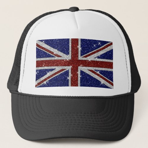 Glitters Shiny Sparkle Union Jack Flag Trucker Hat