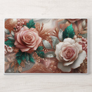 Glitterty Rose Gold and White Roses HP Laptop Skin