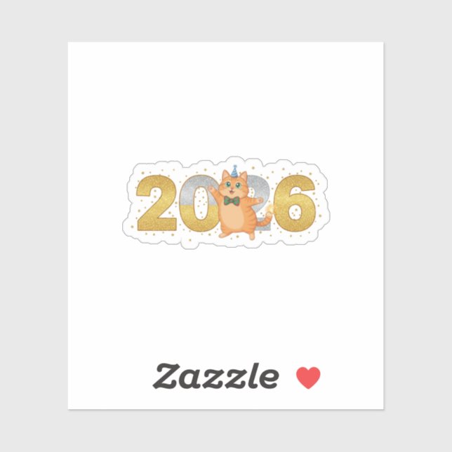 Glittery 2026 Cat Gold & Silver New Year Number Sticker (Sheet)