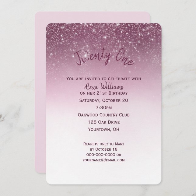 Glittery 21st  Birthday Party Invitation (Front/Back)