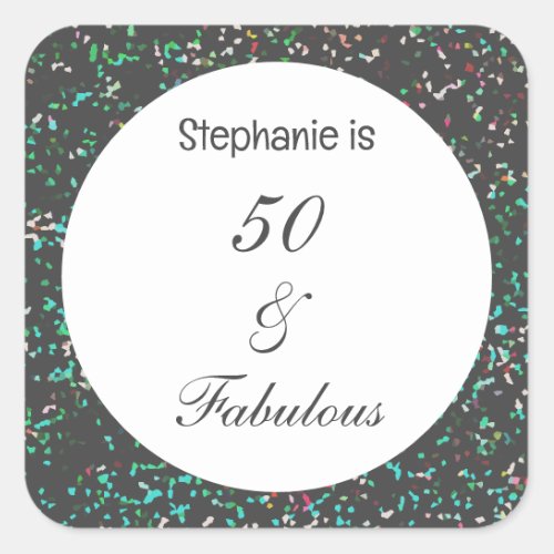Glittery 50 Fabulous Birthday Party Black Green Square Sticker