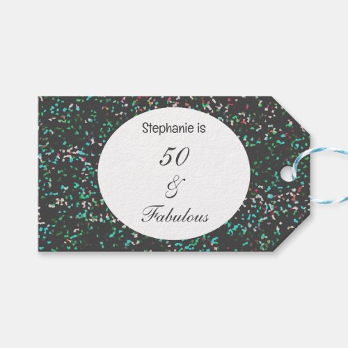 Glittery 50 Fabulous Black Green Birthday Party  Gift Tags