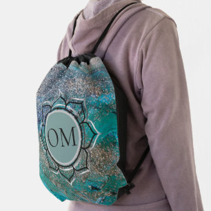 Glittery Abstract Painting Elegant OM Lotus Drawstring Bag