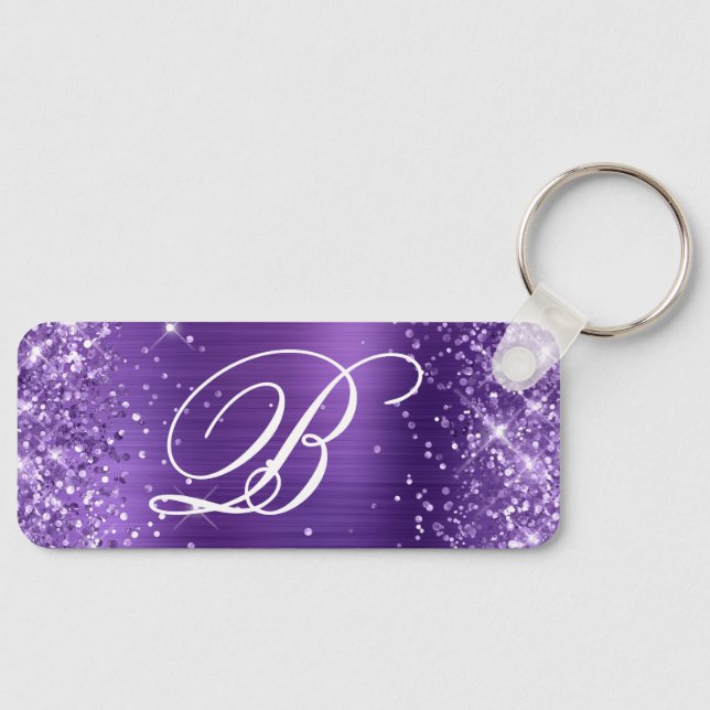 Glittery Amethyst Foil Fancy Monogram Keychain (Front)