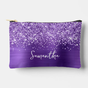 Glittery Amethyst Glam Script Name Accessory Pouch
