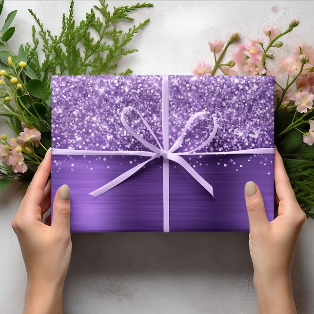Glittery Amethyst Purple Faux Foil Wrapping Paper Sheets (Glittery Purple Gift Wrap
)
