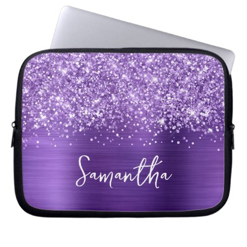 Glittery Amethyst Purple Glam Hand Written Name Laptop Sleeve