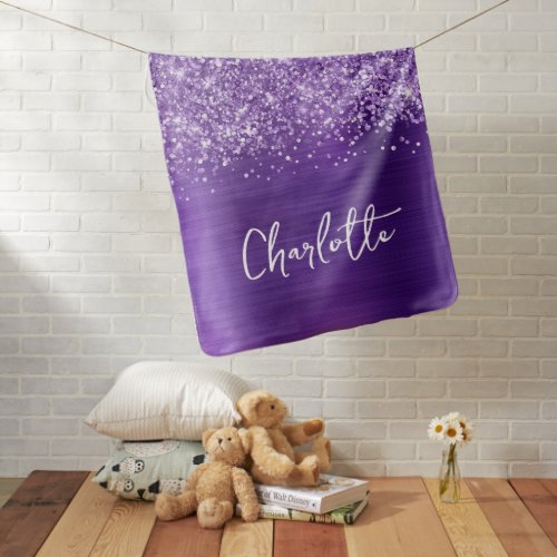 Glittery Amethyst Purple Glam Name Baby Blanket