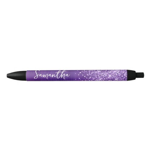 Glittery Amethyst Purple Glam Name Black Ink Pen