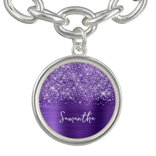 Glittery Amethyst Purple Glam Name Bracelet